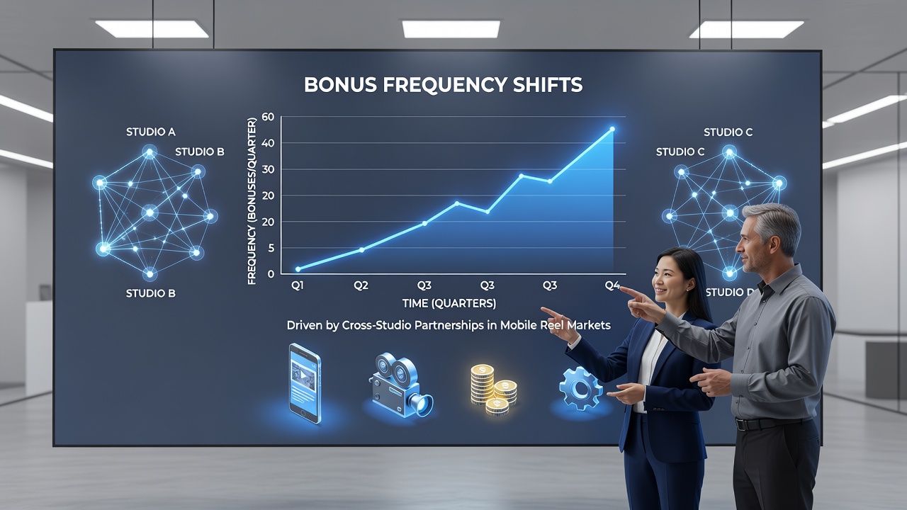 Cross-studio development teams reviewing bonus probability models for mobile reel platforms