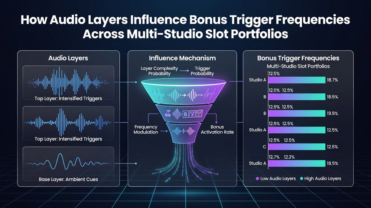 Diagram illustrating audio frequency bands mapped against bonus trigger events in diverse slot portfolios