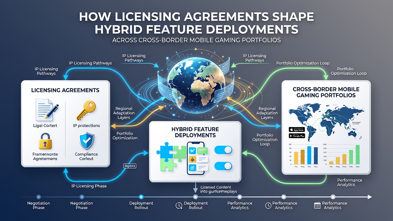 Diagram illustrating cross-border mobile gaming portfolio structures and licensing checkpoints