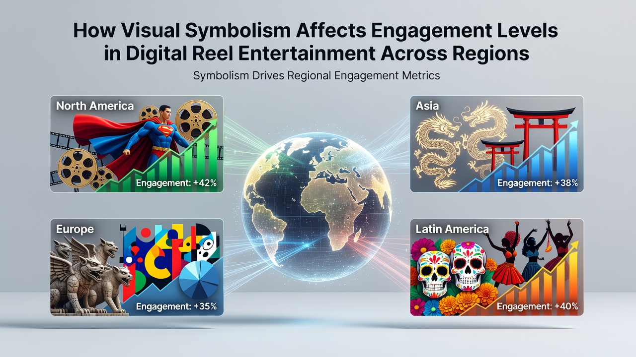Visual analysis of symbolic elements in regional digital reel interfaces showing cultural motifs and engagement indicators