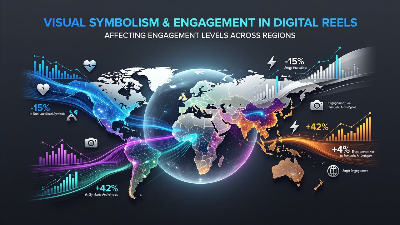Comparative chart of symbol usage and corresponding engagement data across Asian, European, and North American digital reel markets