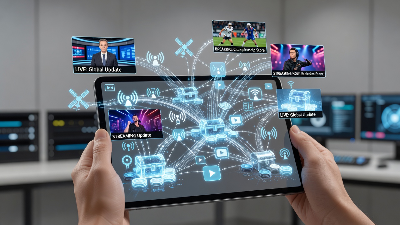 Mobile interface showing broadcast overlay integrated with accumulating prize meters and network statistics