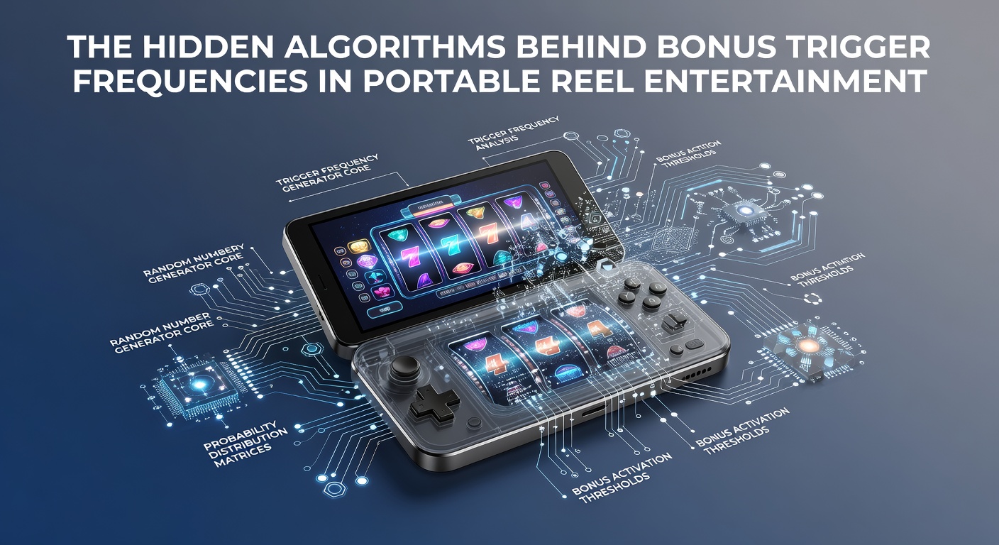 Diagram showing algorithmic flow for bonus trigger calculations in mobile reel systems with code snippets and probability charts