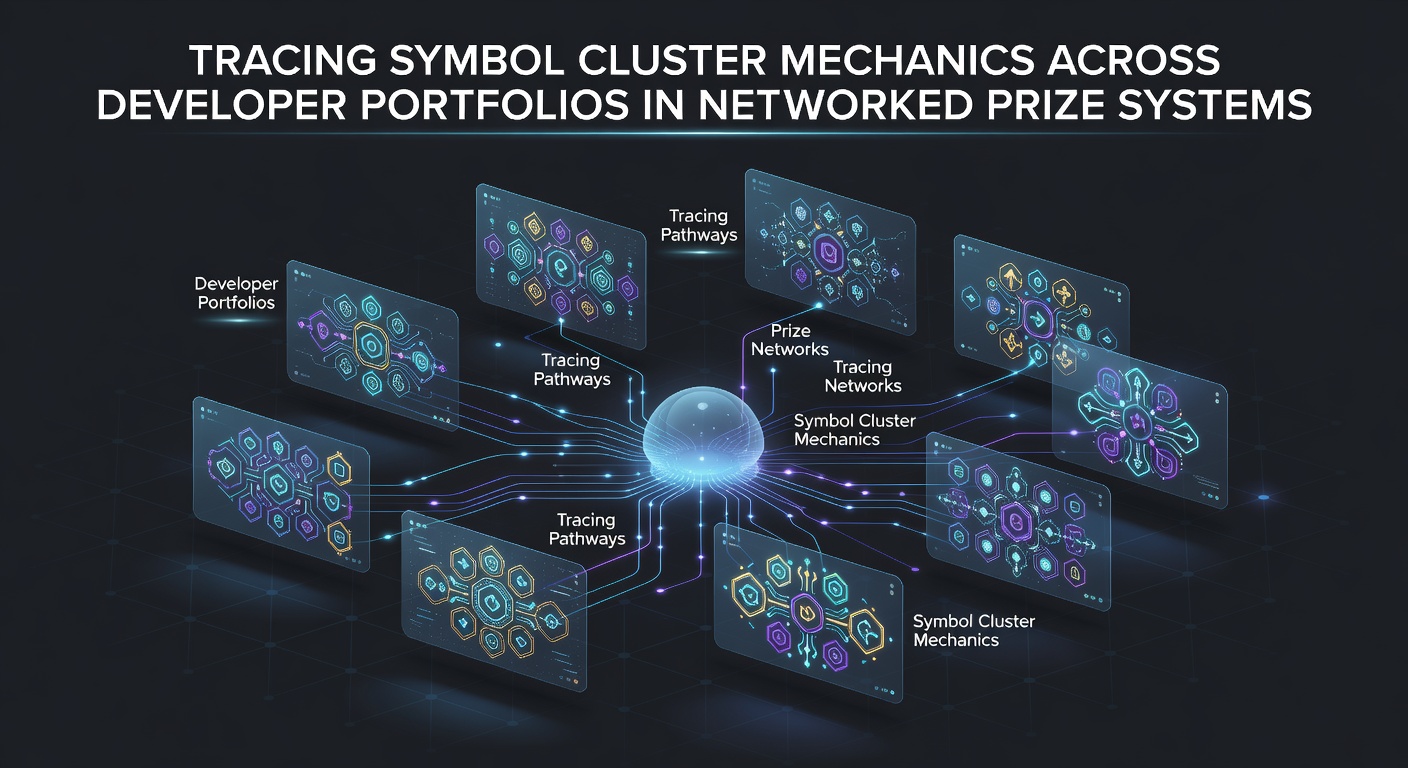 Diagram showing symbol cluster formations linking multiple developer portfolios in a networked prize environment
