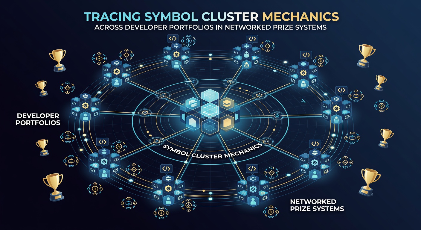 Visual representation of interconnected prize pathways formed by symbol clusters across multiple gaming platforms
